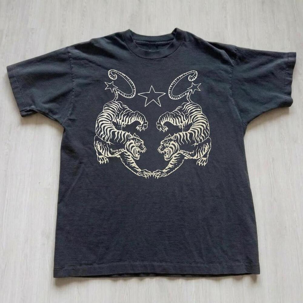 Black Tiger Graphic Tee With White Accents